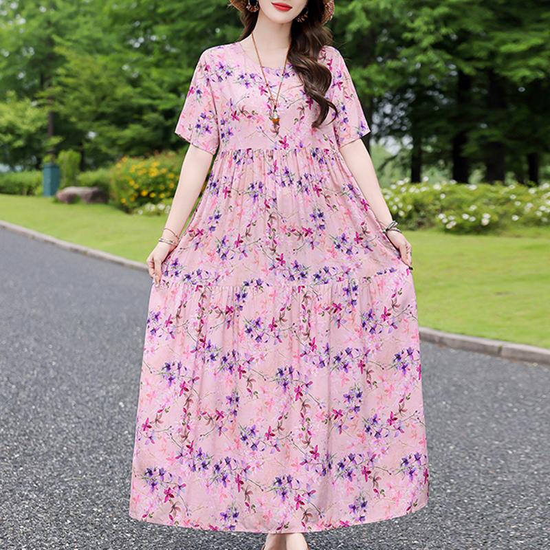 Elegantes Sommerkleid für Damen, Vintage-Kleidung, Übergröße, lässig, kurzärmelig, lange Kleider