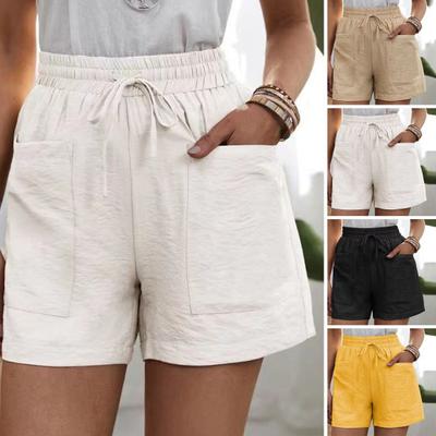 Shorts décontractés pour femmes Respirant Taille élastique Cordon de serrage Couleur unie Taille haute Poches Short de sport d'été pour dames Pantalon Vêtement quotidien