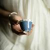 1pcs Vintage Blue Ceramic Chinese Calligraphy Tea Cup Handmade Kung Fu Tea Cup Elegant Tea Ceremony Accessories