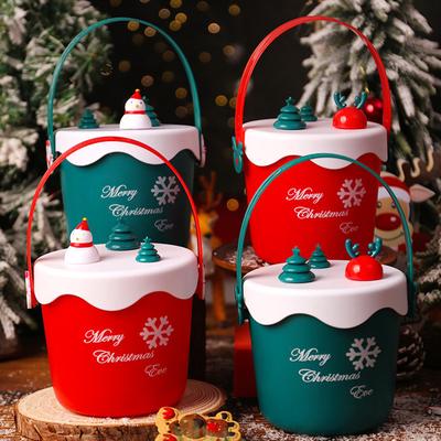Portable Christmas Gift Box Eve Apple Packing Bag Santa Candy Snack Storage Bucket for Home Xmas Holiday New Year Party Supplies