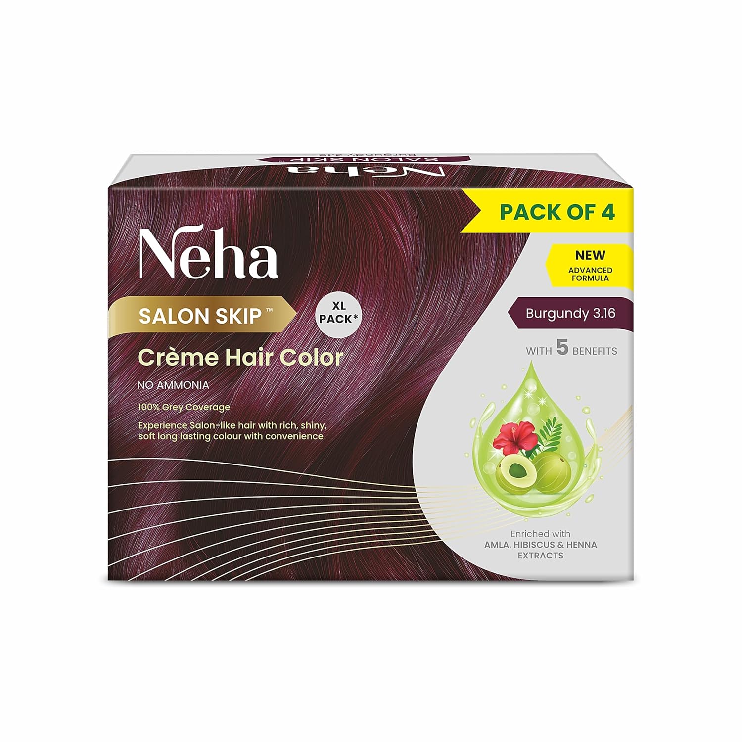 

Салон красоты Neha Краска для волос Skip Crème, формула без аммиака, упаковка из 4 шт. * 20 г + 20 мл - Бордовый