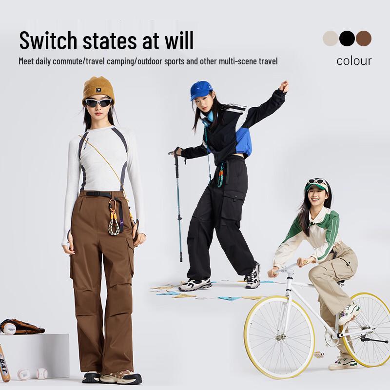 Camel Women's Casual Cotton Straight-Leg Cuffed Cargo Pants