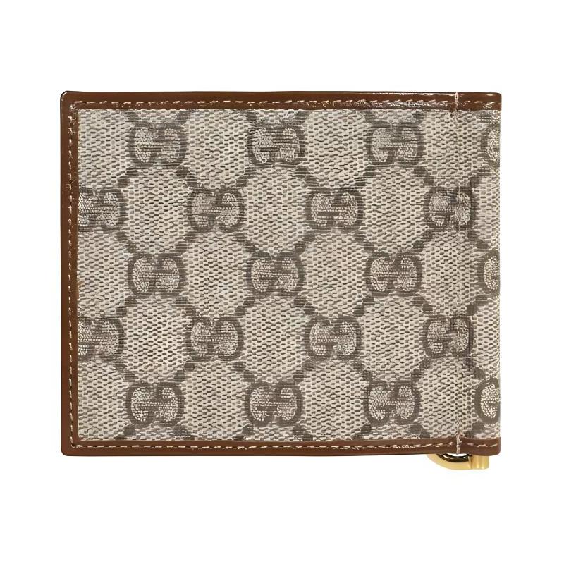Gucci Presbyopia Logo Multiple Card Slots Canvas and Leather Card Holder Wallet Men's Brown and Ebony