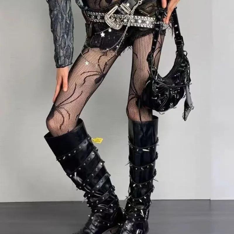 Halloween Spider Web Fishnet Tights Women Y2K Gothic Punk Hollow Out Pantyhose Sexy Grunge Leggings Alternative Clubwear Cosplay