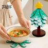 Rustic Style Kitchen Accessory for Daily Use Tree-Shaped Wooden Trivets with Storage Stand, Collapsible Heat Resistant Multifunctional Placemat