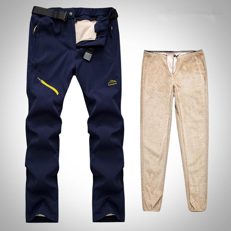 Winter Thick Warm Outdoor Pants Men Tactical Waterproof Long Trousers Trekking Camping Pants Removable Fur Lined Velvet Inside