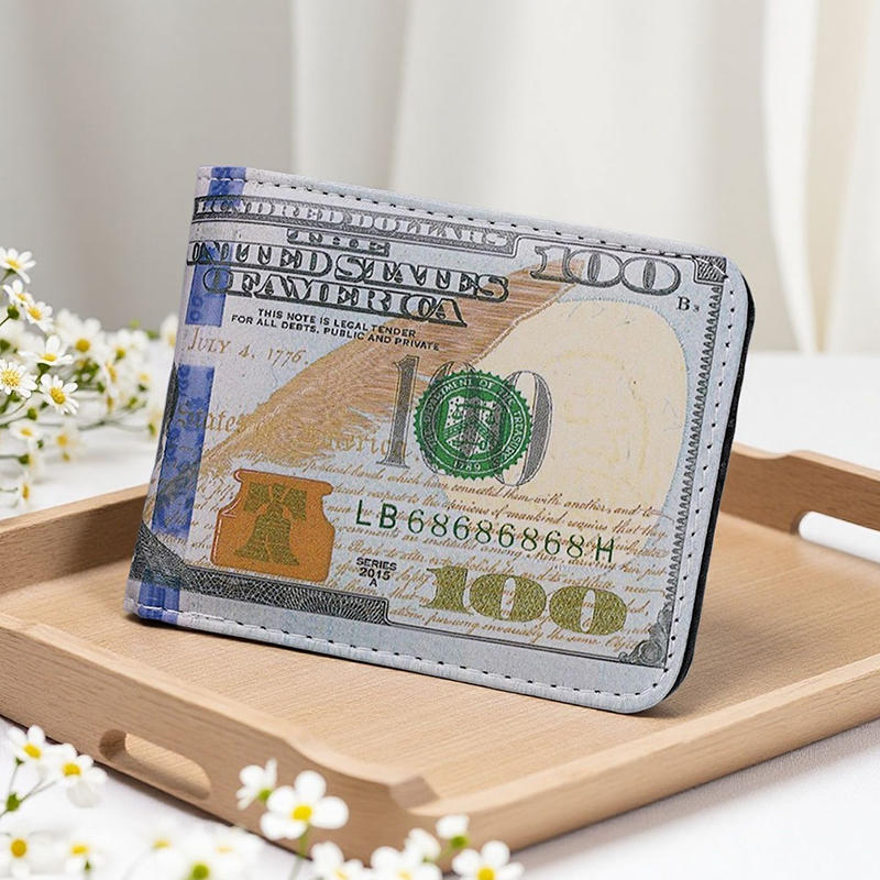 Men's Short Bifold Wallet Currency Pattern Design High Quality Multiple Card Slots Money Holder Compact Gift for Men