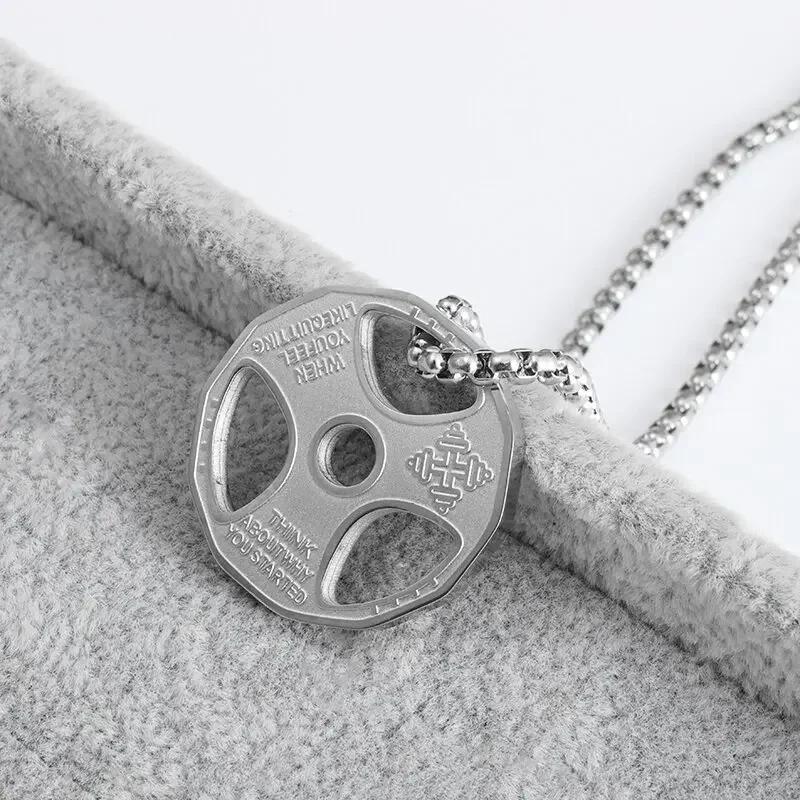 Coole Titanstahl Kurzhantel Anhänger Halskette Langhantel Fitness Anhänger für Männer und Frauen Freizeit Sport Punk Schmuck