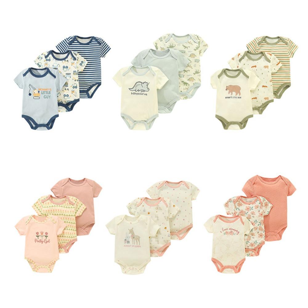 New Three-piece Baby Clothes Fart Clothes Short-sleeved Summer Printed Children's Clothing Baby One-piece Suit