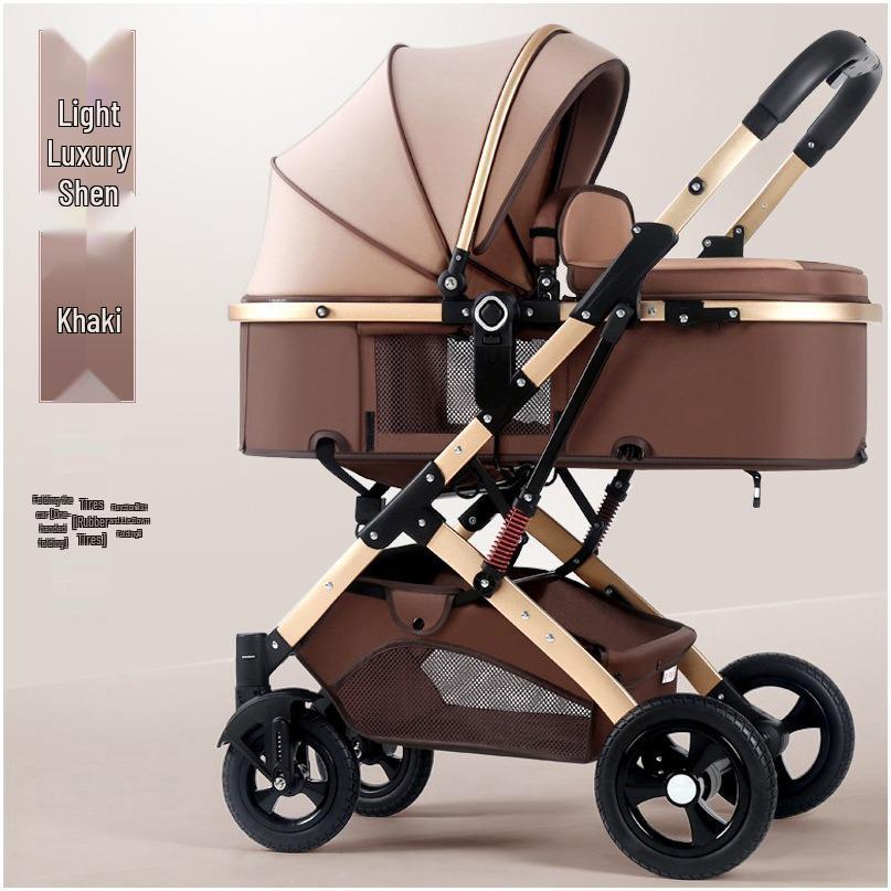 Reversible High Landscape 3-in-1 Baby Stroller with Reclining Seat and Shock Absorption