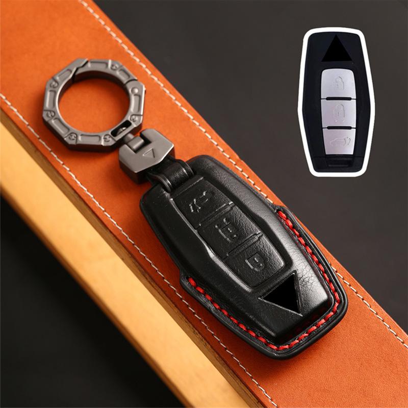 

Leather Car Key Case Fob Cover Shell Keychain for Mitsubishi Outlander 2023 2/3 Bottons Car Smart Remote Key Holder Accessories