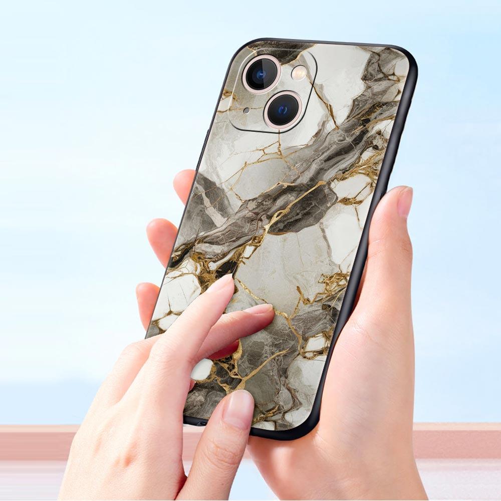 Watercolor Marble Phone Case For iPhone 17 16 15 Pro Max 11 12 13 14 7 8 Plus SE 2020 X XR XS Cover Soft Black