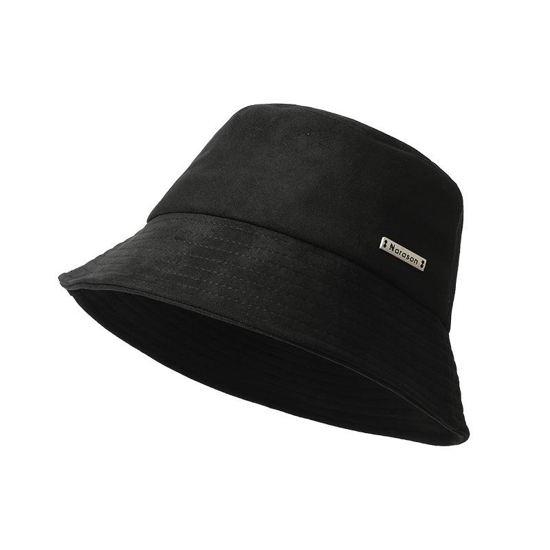 Harajuku Metall-Namensschild Wildleder Fischerhut Kinder Sommer Sonnenschutz Stoffhut Literarische Naht Eisseide Glockenhut