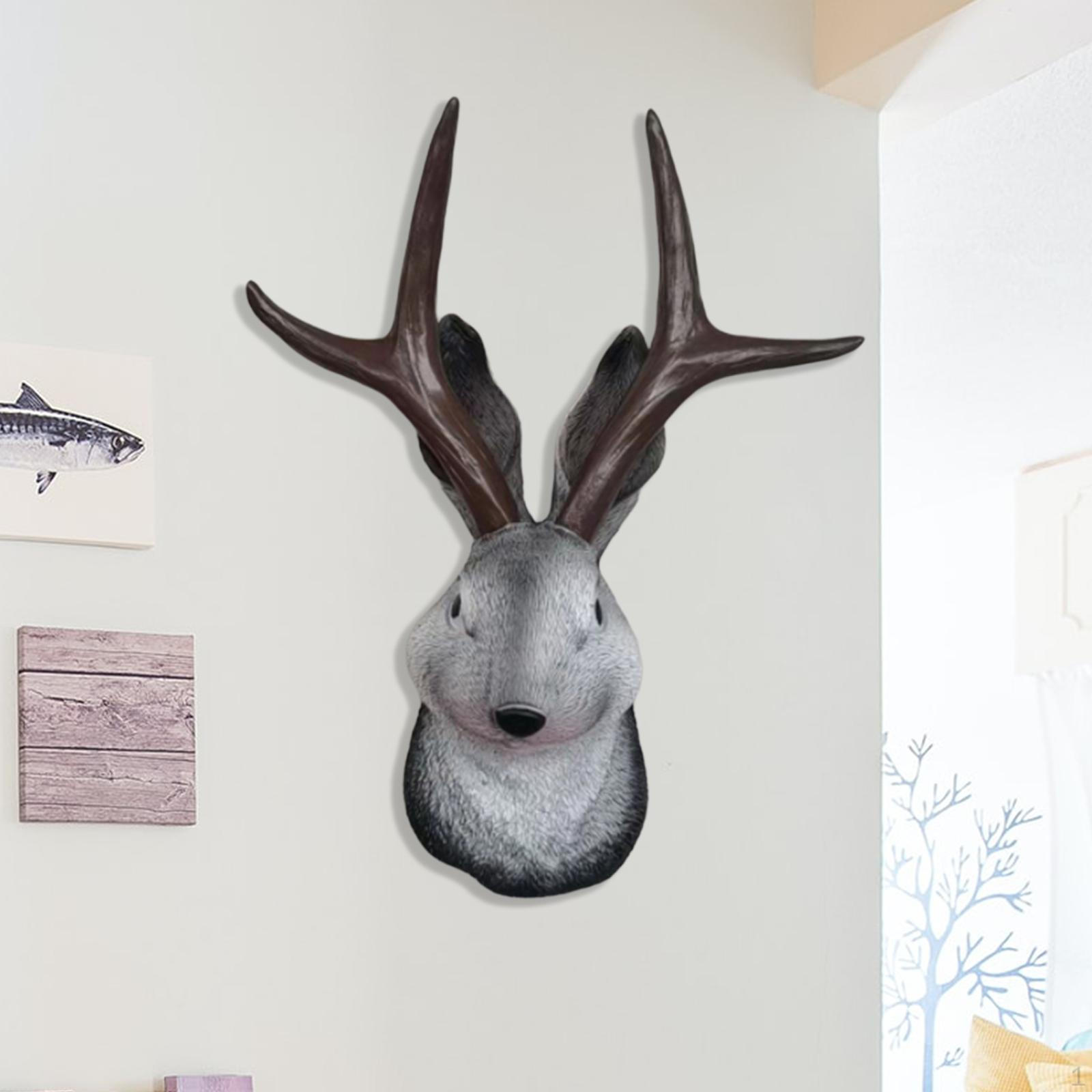 

Modern Resin Head Statue Antlers ,Hanging Wall Mount Art Crafts ,3D Bunny Sculpture for Cabinet Home