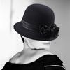 Vintage Silky Flower Hat Winter Warm Dome Hat Women Wool Cloche Hat Headwear
