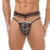 Hot-selling men's lace thong dummy sexy double belt U convex bag temptation free bikini T-pants