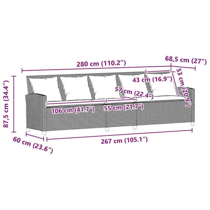 VidaXL Canapé de jardin avec coussins 5 places beige résine tressée, canapé d'extérieur, canapé de jardin 5 places, canapé 4104115