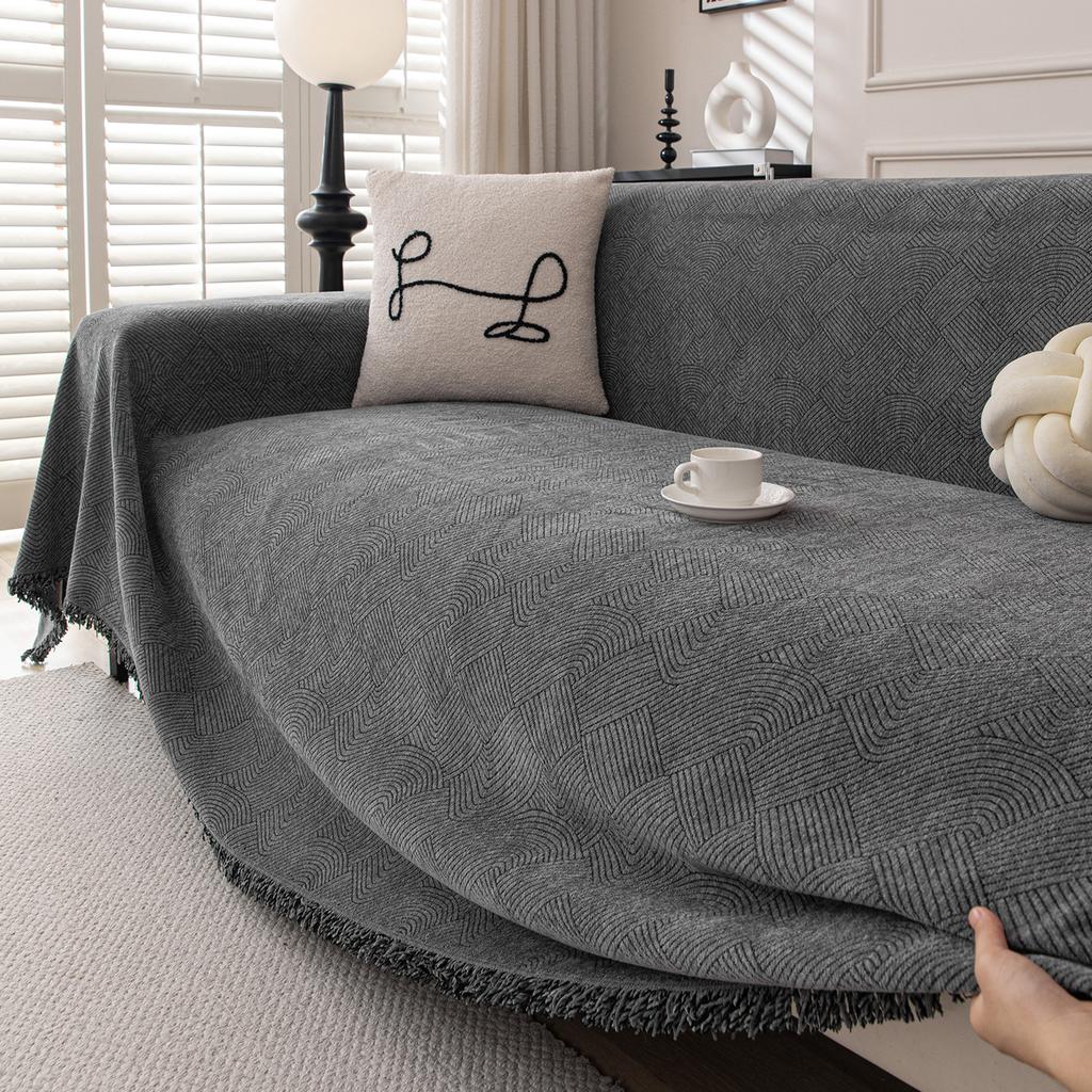 Solid Color Chenille Sofa Cover Modern Minimalist Full Coverage Slipcover Blanket