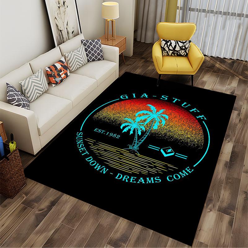 Sunset Palm Trees Graphic Rug suitable as a non-slip mat for the living room or bedroom sofa