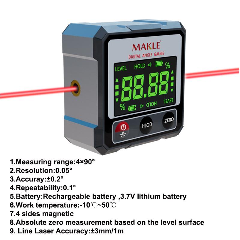 2-side Laser Digital Protractor Inclinometer Laser Level Ruler Inclinometer Magnetic Base Goniometer Magnet Angle Finder