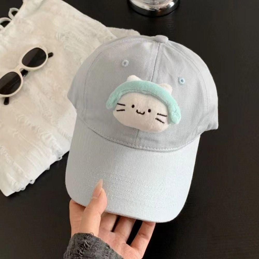 Korean Style Plush Doll Baseball Cap Solid Color Peaked Cap Fashion Earphone Cat Sun Hat  Men