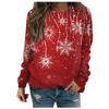 Christmas Decorations Pattern Women Red T-Shirts Autumn Winter Long Sleeve 3D Snowflakes Print