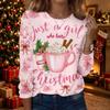 Women's Fashion Christmas Print Crewneck Long Sleeve Pullover Top for Holiday Party and Casual Wear