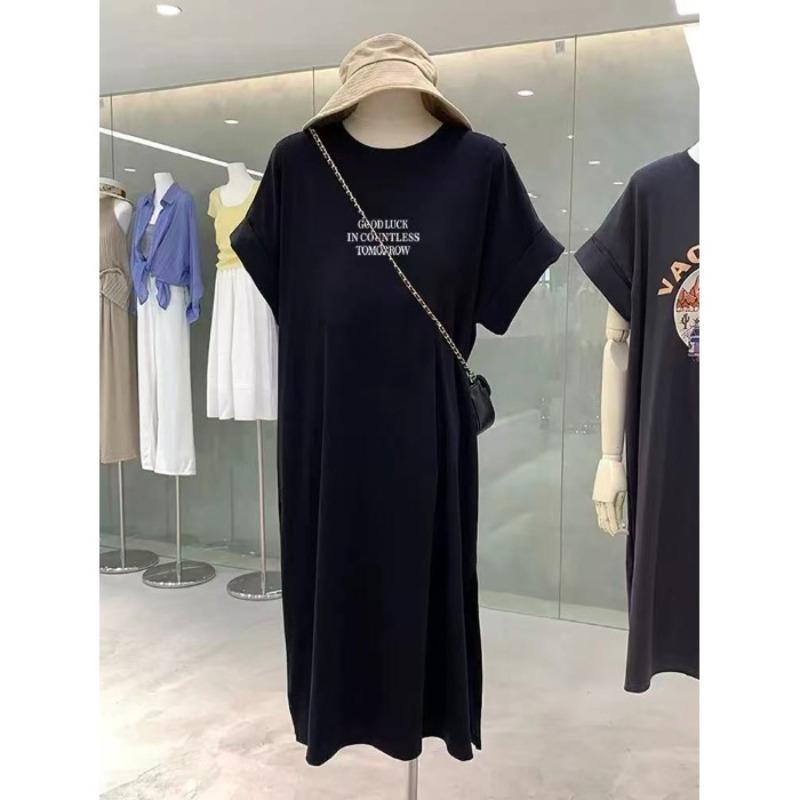 

Pregnant Woman s Knee-length Loose Short-sleeved T-shirt Style Dress 4XL чорний