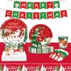 Serves 24 Disposable Paper Dinner Plates Napkins Santa Claus Tablecloth  Christmas Decoration