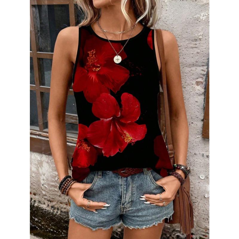 Colorful Stripe Round Neck Butterfly Leopard Creative Element Casual Tank Top Summer Women Blouse