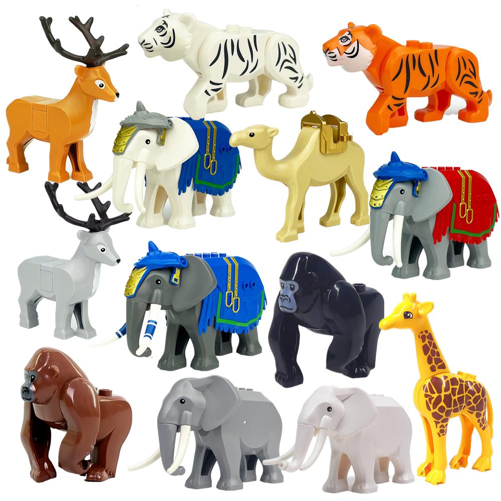 Bai Fen Bai Toys Moc City Series Animal Building Block Tiger Sika Deer Giraffe Chimpanzee Elephant Figures Zoo Fram Accessories Block Bricks Children Toys Playsets