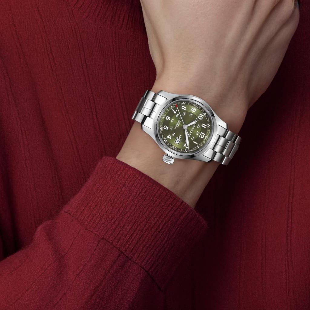 Hamilton Khaki Field Series Little Red Riding Hood Automatic Mechanical Movement Watch Swiss Watch 42mm Green Dial Stainless Steel Strap H70605160