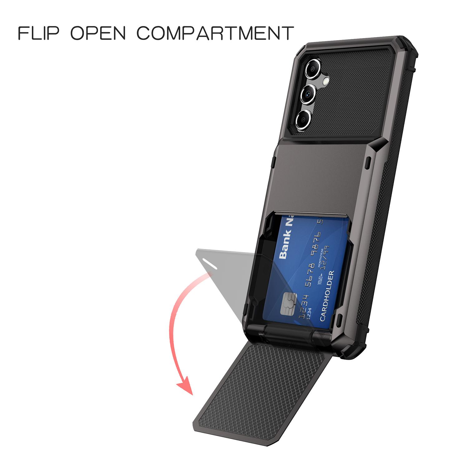 

For Samsung Galaxy A15 4G/5G Case PC+TPU Dual Layer Shockproof Cover with Card Holder Black