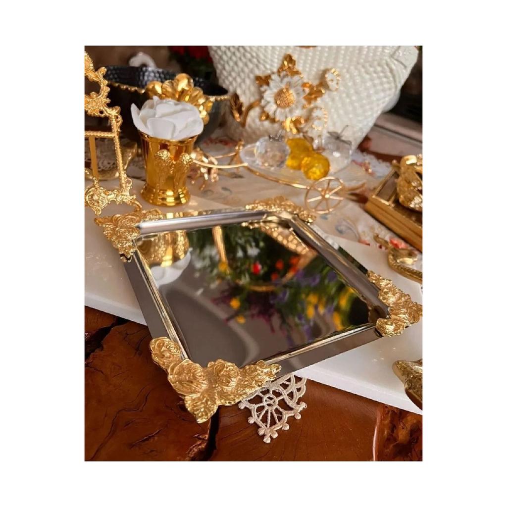 Silver Gold Detailed 18/10 Steel Coffee Presentation Tray 1 Piece