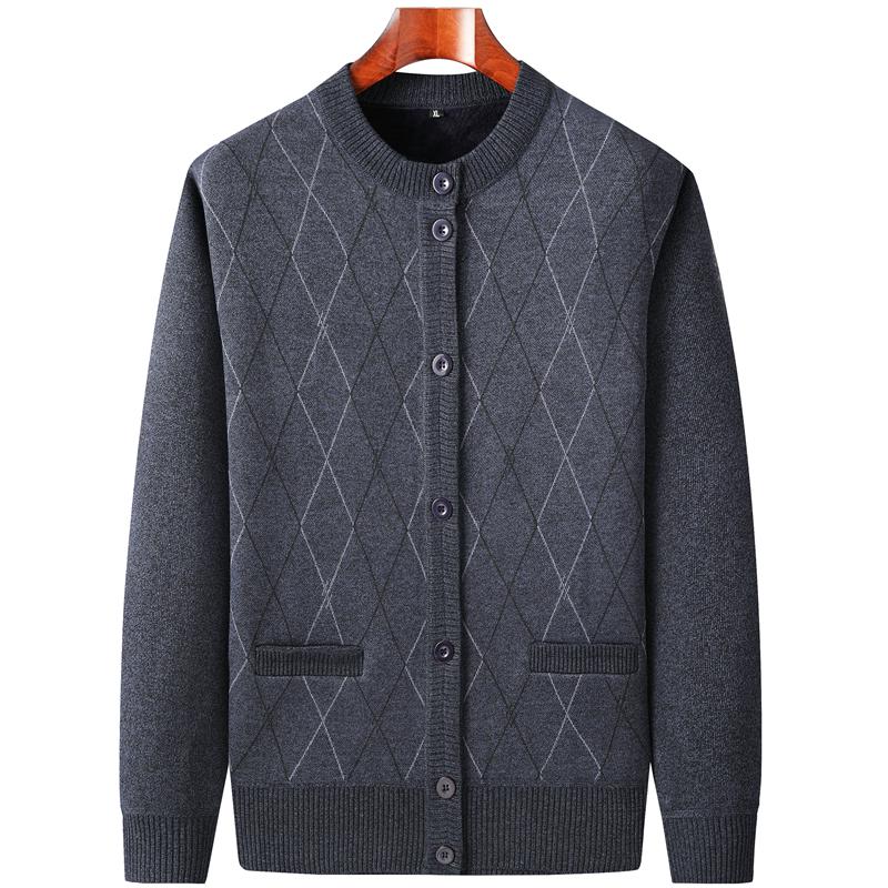 Men's Autumn-Winter Knit Cardigan: Thickened Velvet Sweater for Middle-aged and Elderly Dads and Grandpas.
