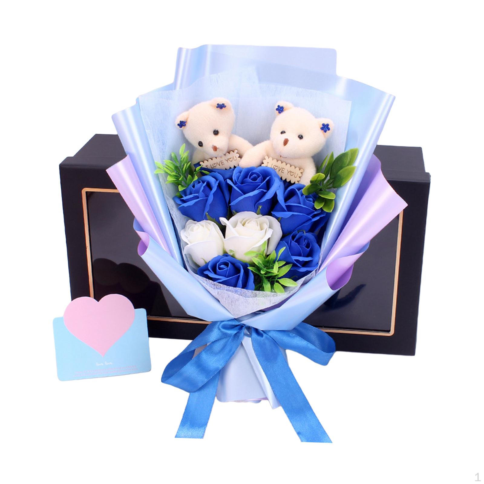 

7 Roses Flower Bouquet Floral Arrangement Art Craft Valentines Day Decor Scented for Indoor Outdoor синий