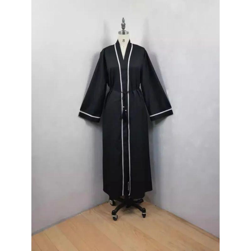 

F156 Supply Cross-Border Platform Middle East Dubai Solid Elegant Cardigan Robe in Stock Muslim Ethnic Style Black S