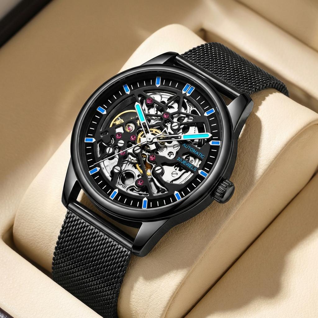 New Men's Hollowed Out High-End Fully Automatic Trend Steel Mechanical Watch