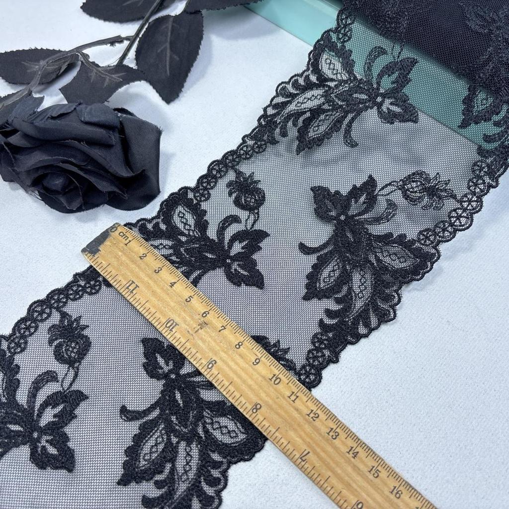 11.5cm wide Narrow Embroidery Lace, Non-stretch Black Net Lace Trim for Dress, Lingerie, Bra, Underwear, Garment, Sewing & Crafting