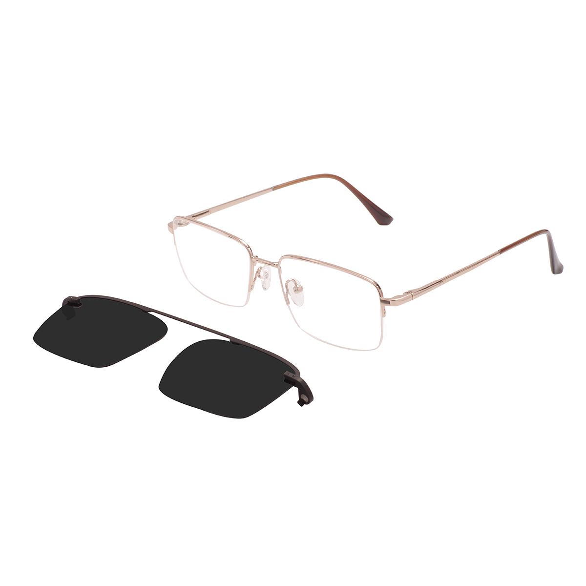Men Metal Rectangle Glasses Frame Half Rim Superfine With Spring Hinge With Clip On Sunglasses For Optical Prescription Lenses золотой