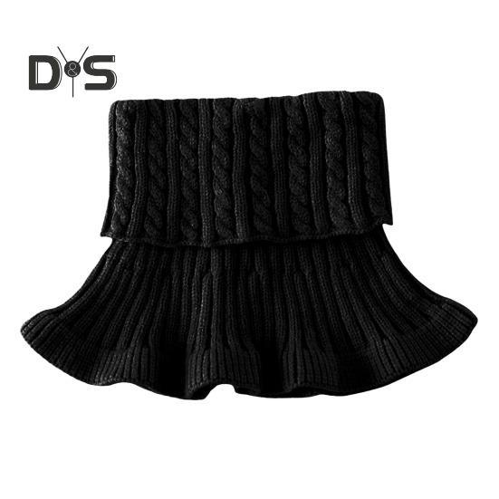 

Женский искусственный шарф с высоким воротником, скрученной текстурой, отделкой оборками, однотонный вязаный воротник, осень-зима, утолщенный теплый искусственный воротник чёрный