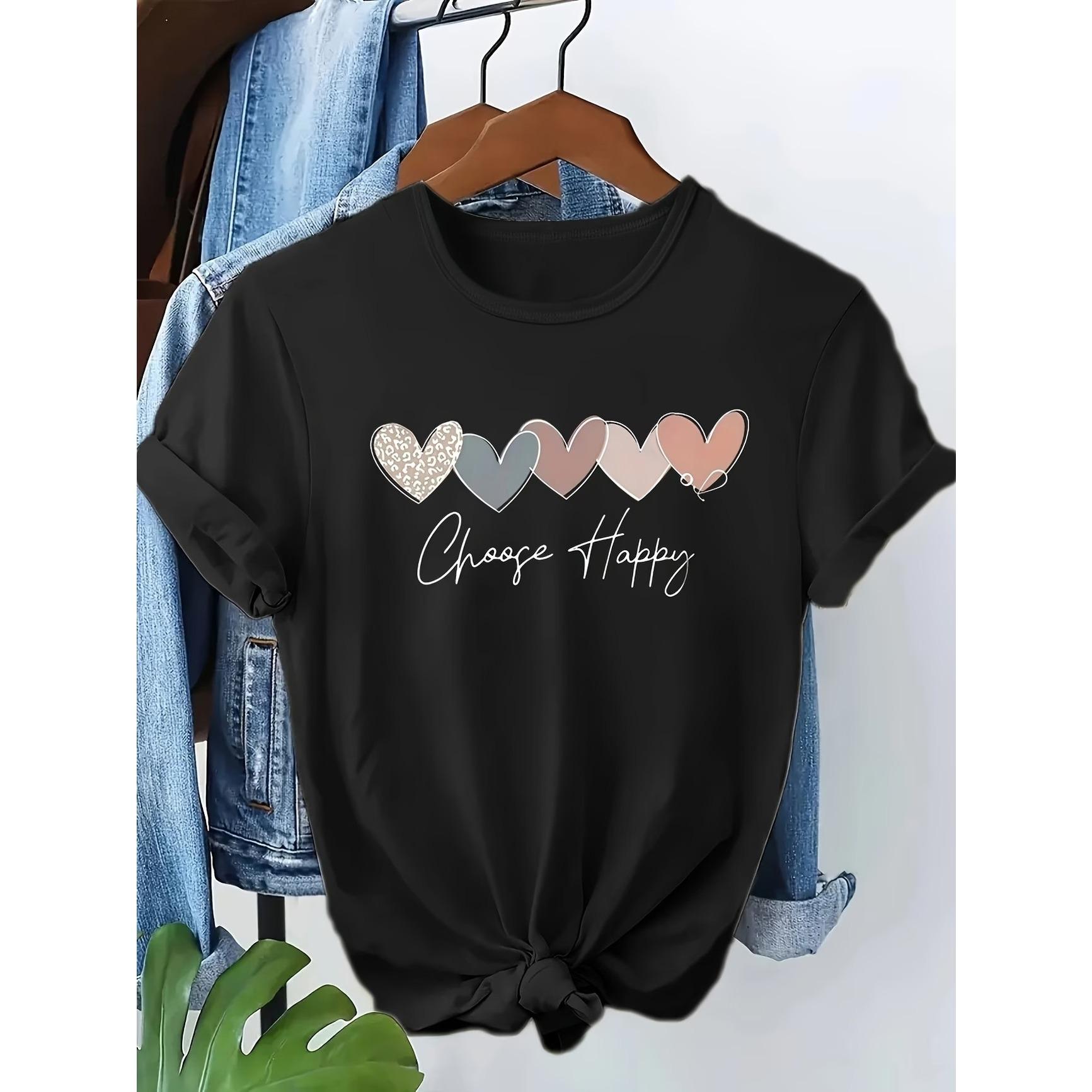 

Fashion Tshirt Choose Happy with Heart Letter Print Short Sleeve T Shirt Clothing Top Tee Summer Ladies Girls Shirt S