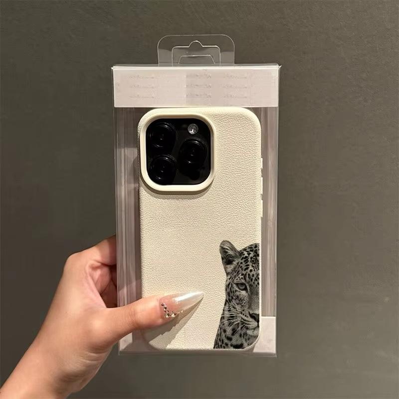 Schwarzes Leopardenmuster Lychee-Textur Handyhülle Für iPhone 17 Air 16 e 15 14 13 12 11 Pro Max Plus SE Weiche Hülle