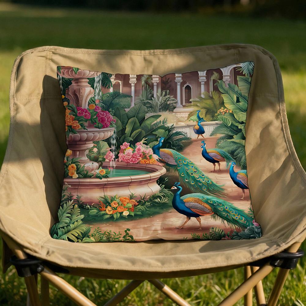 Mughal Garden with Peacock Cushion Cover Soft Reversible Durable Pillow Cover MultiScene Use for Home Car Daily Comfort