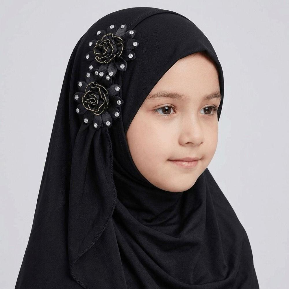 Soft Girls Prayer Hat Turban Ethnic-Style Patterns Head Wrap Fashion Children Hijab Daily Wear