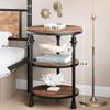 3-Tier Round Side Table Accent Table with Storage Shelf and Metal Industrial Wood Bed Side Table Night Stand for Bedroom