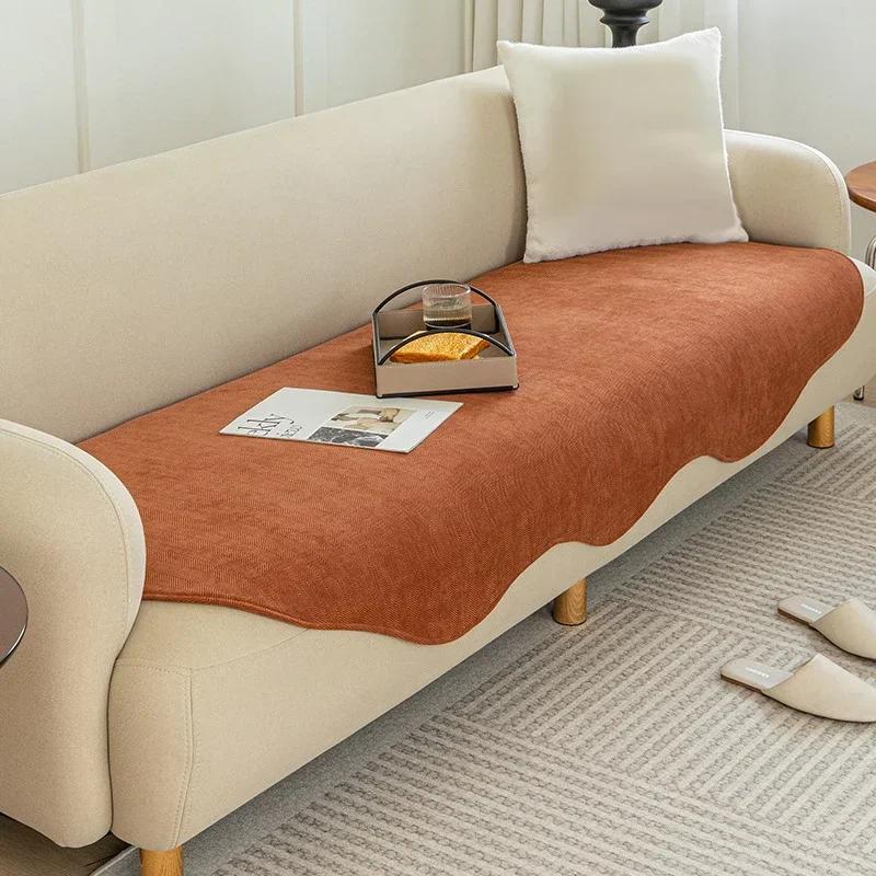

Solid Color Sofa Cover for Living Room Chenille Irregular Shape Sofa Towels Mat Anti-Slip Couch Slipcovers Area Rug Home Decor 70x70cm красный