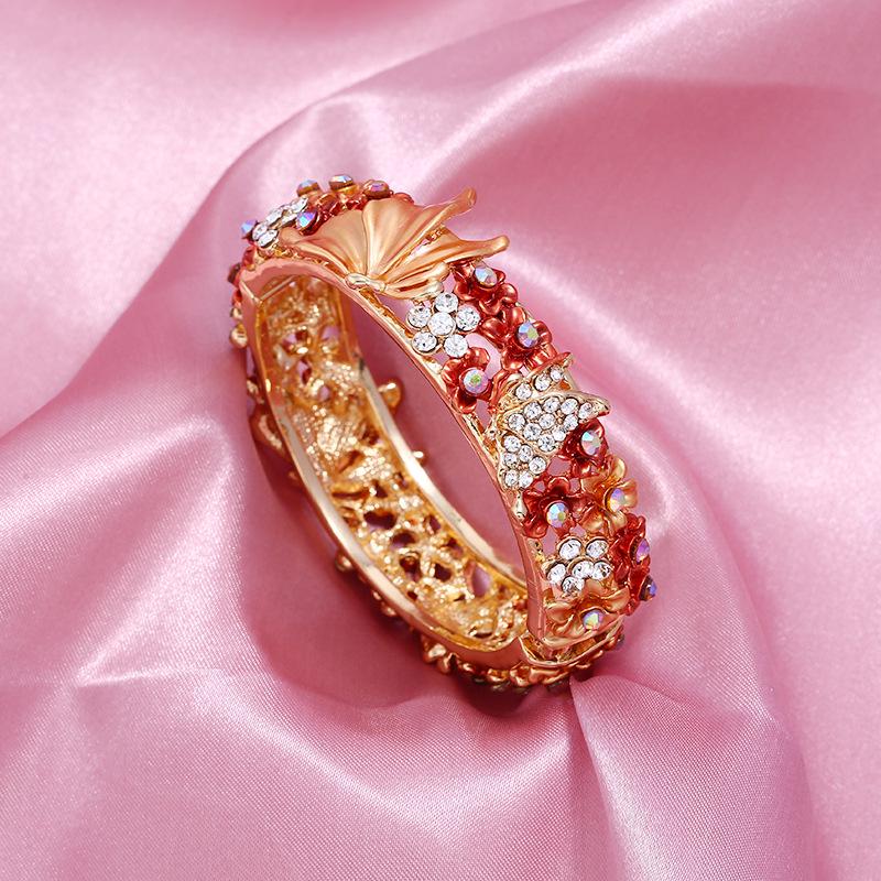 Brățară deschisă cu diamant, stil etnic, pictată cu fluture și flori de dragoste, accesoriu de modă pentru femei