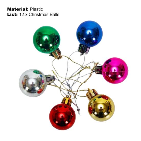 12 stuks Kerstballen Hangend Ornament 3 cm Diameter Gekleurde Ballen Feestlocatie Sfeer Decoratie Accessoires Kerstboom Hanger Kerst Winkelcentrum