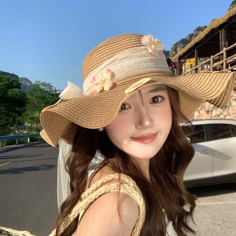 Flower Sun Hat Big Bowknot Sun Protection Hat Lolita Straw Hat Or Women